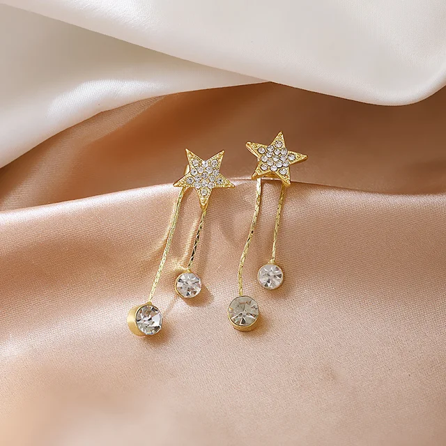 Korean Style Crystal Drop Earrings in Black – shopkiasha
