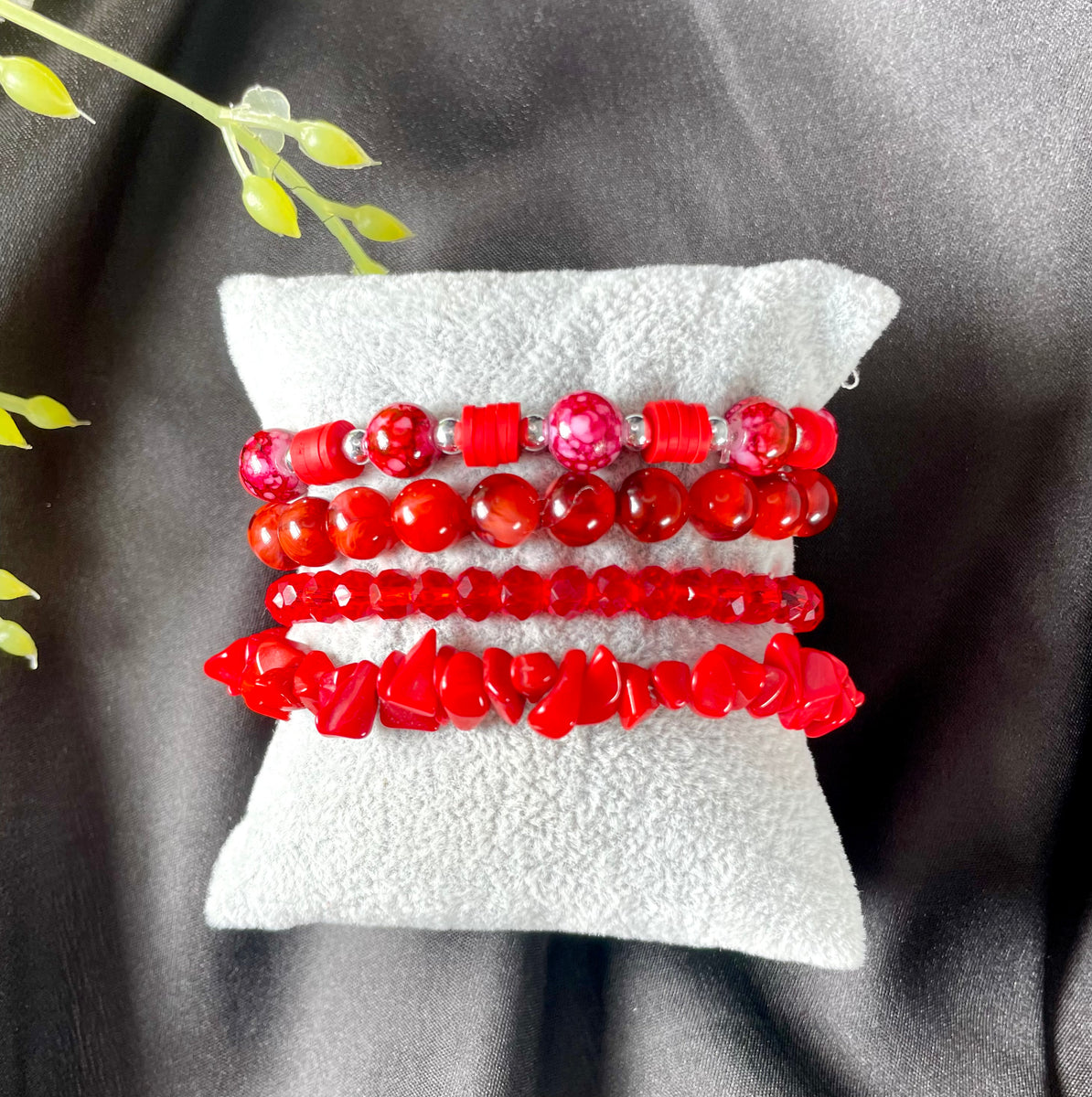 Stretchable Red Glass Beaded Bracelet Combo– Oralia India