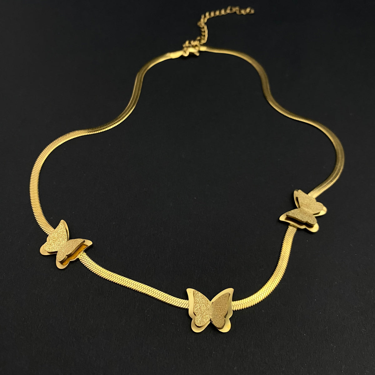 Stainless Steel Golden Triple Butterflies Necklace Oralia India