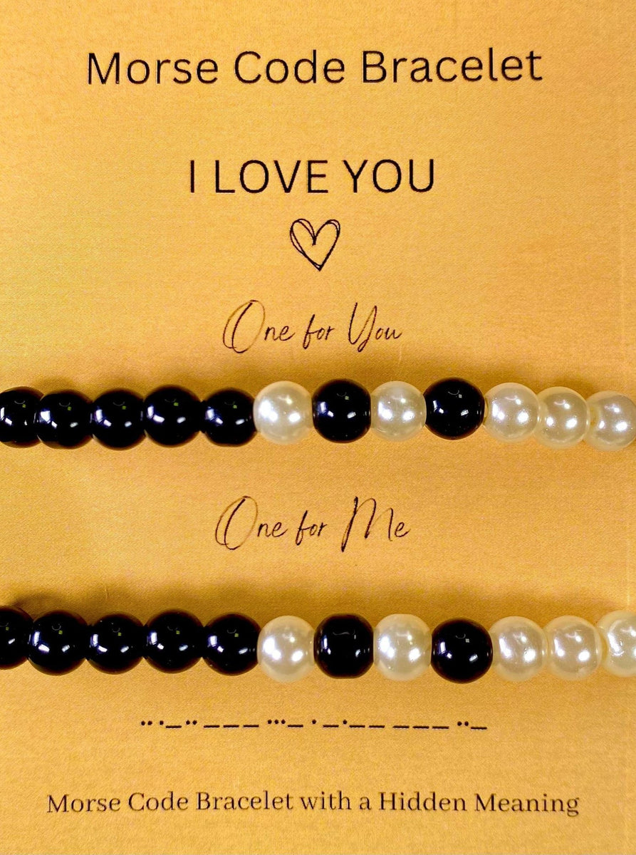 White Black Beads Morse Code Language Couple Bracelet
