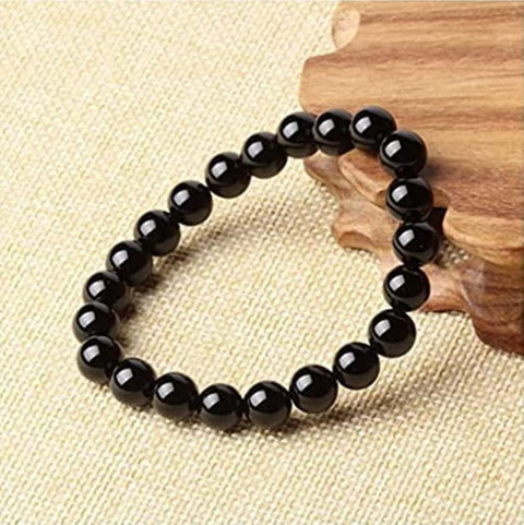 Glass Beads Black Bracelet - Stretchable(Big Beads)