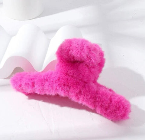 High Quality Dark Pink Fluffy Furry Hair Clutcher