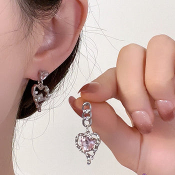 High Quality Korean Pink Heart Zircon Earrings
