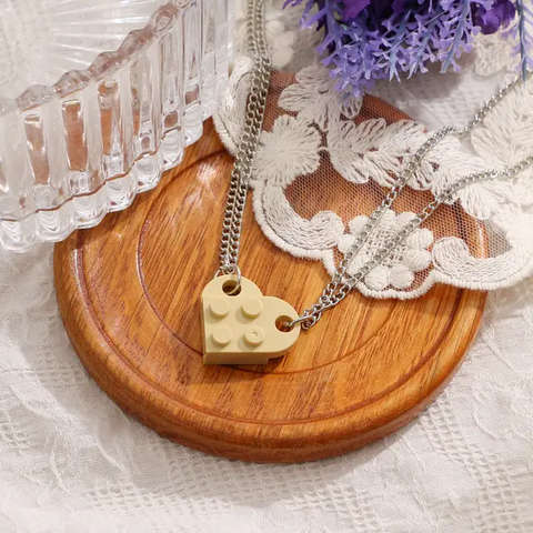 Heart Shape Brick Lego Couple Necklace