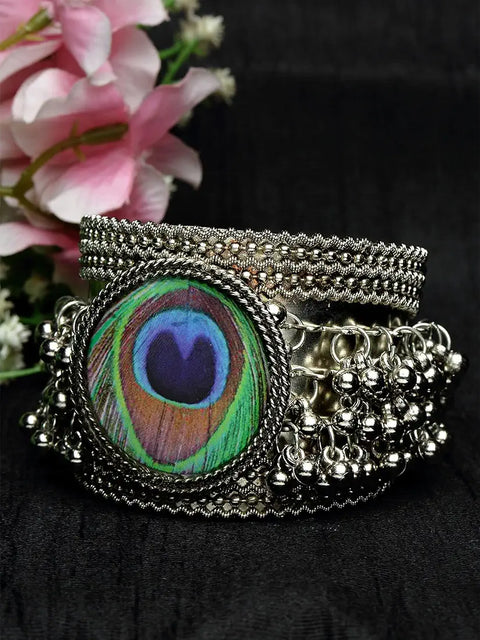 High Quality Adjustable Silver Oxidised Peacock Bracelet