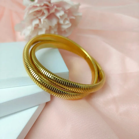 Chunky 18K Gold Plated Antitarnish Round Twisted Dual Bangle Bracelet