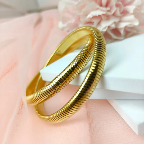 Chunky 18K Gold Plated Antitarnish Round Twisted Dual Bangle Bracelet
