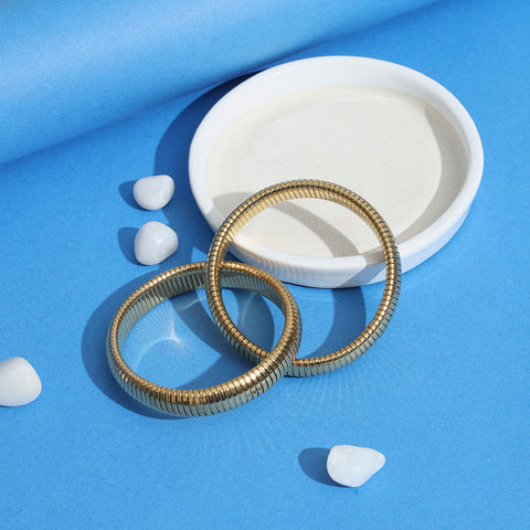 Chunky 18K Gold Plated Antitarnish Round Twisted Dual Bangle Bracelet