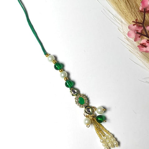 Cute Green Kundan Charm Thread Rakhi For Bhabhi