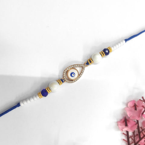 Cute Stone Studded Evil Eye Charm Thread Rakhi For Brother