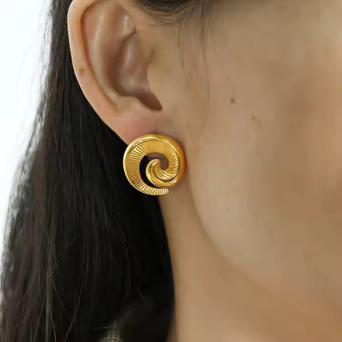 18K Gold Plated Stainless Steel Waterproof Spiral Shaped Earrings