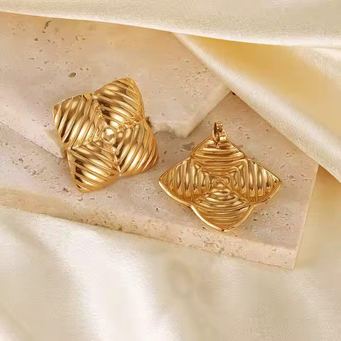 18K Gold-Plated Stainless Steel Square Stud Earrings