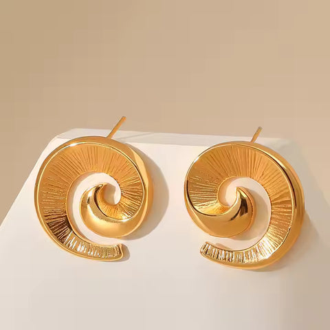 18K Gold Plated Stainless Steel Waterproof Spiral Shaped Earrings