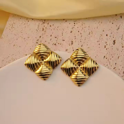 18K Gold-Plated Stainless Steel Square Stud Earrings