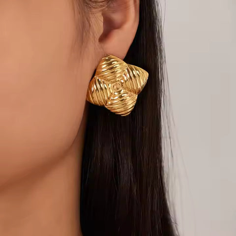 18K Gold-Plated Stainless Steel Square Stud Earrings