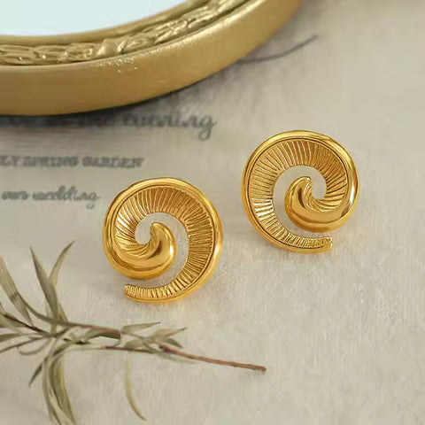 18K Gold Plated Stainless Steel Waterproof Spiral Shaped Earrings