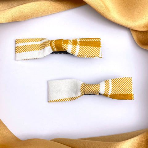 High Quality Yellow and White Check Print Bows Pair | Perfect For Dailywear