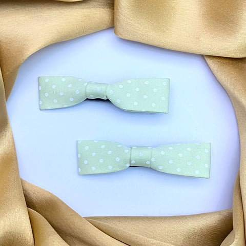 High Quality Green Polka Dot Print Bows Alligator Clip Pair
