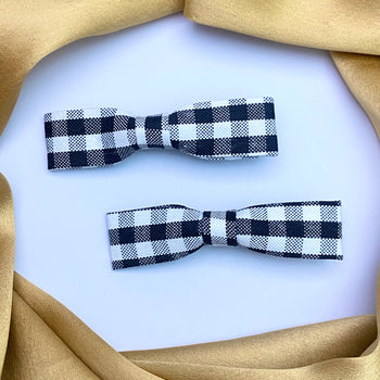 High Quality Black White Square Check Print Bows Alligator Clip Pair
