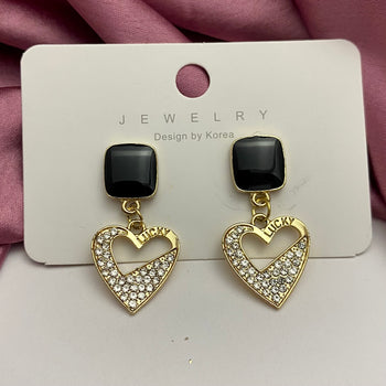 High Quality Golden Stone Studded Heart Shaped Earrings
