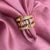 Pink Stone Studded Belt Buckle Designed Golden Copper Ring