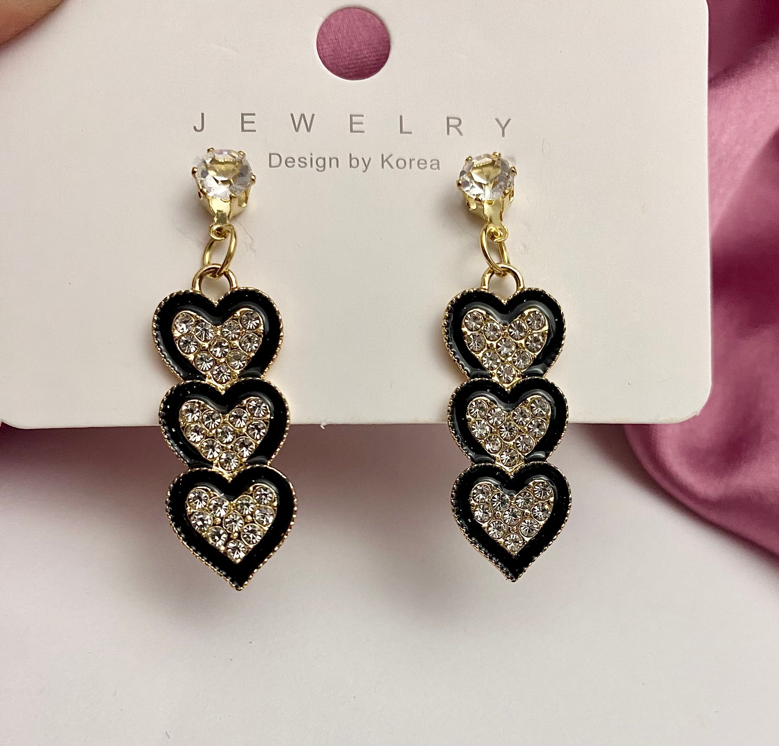 Korean Style Crystal Drop Earrings in Black – shopkiasha