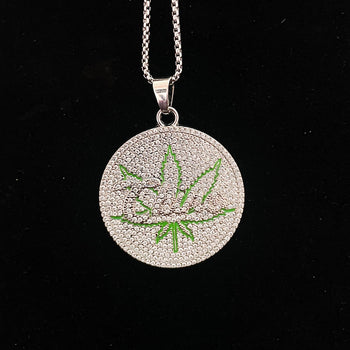 Leaf Iced Out Hip Hop Pendant Necklace With Stainless Steel Chain