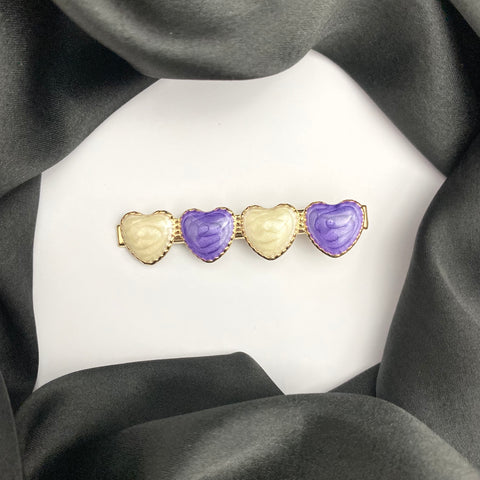 Purple And Cream Heart Hair Clip