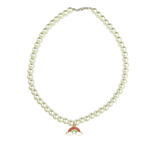 Cute Elegant 8mm Pearl Necklace With Rainbow Charm