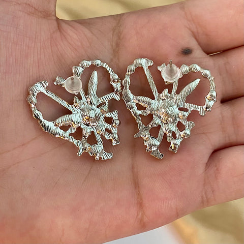 High Quality Rhinestone Heart Decor Stud Korean Earrings
