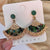 Golden Foil Earrings With Green Uncut Stone