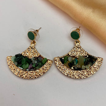 Affordable Golden Foil Earrings With Green Uncut Stone– Oralia India