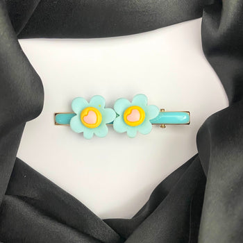 Blue Quirky Double Flowers Designed Hair Clip