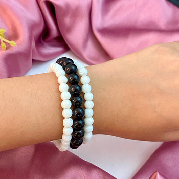 Adjustable Set Of 3 White & Black Bracelet Combo