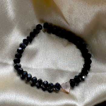 High Quality Black Crystal Beads Bracelet With Heart Charm