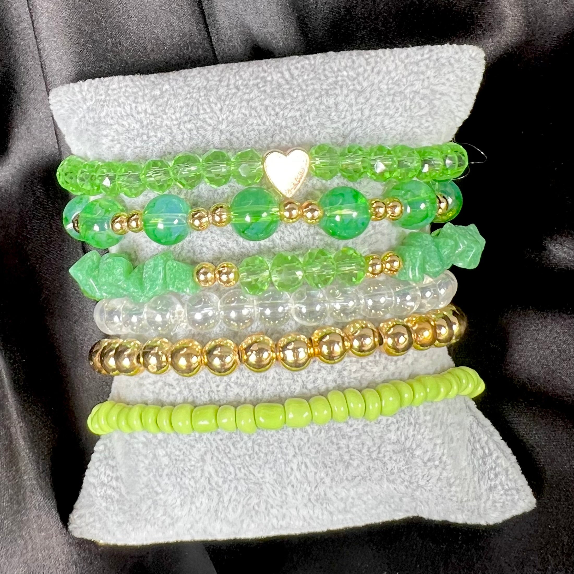 Stretchable Green Glass Beads Bracelet Combo Oralia India