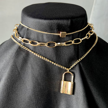High Quality Triple Layered Necklace With Lock Charm 