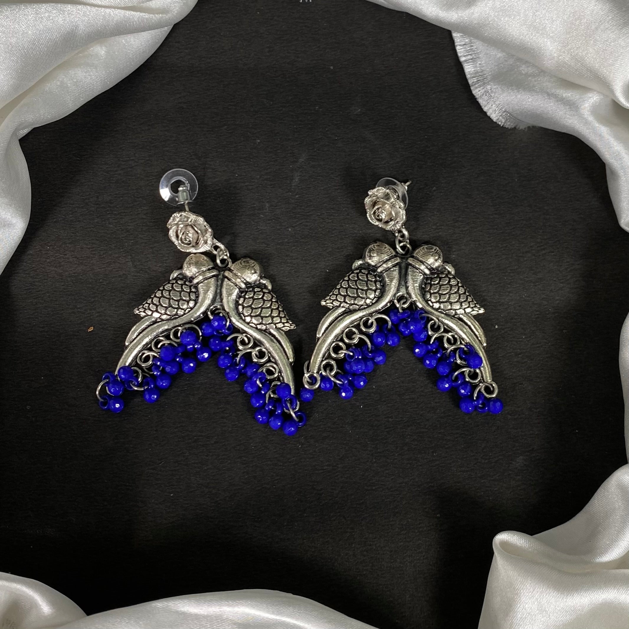 Orecchini Jhumka Indiani Tradizionali Bollywood – Argento Ossidato, Stile Mughal Birds, Ruby's Collection - Foto 3