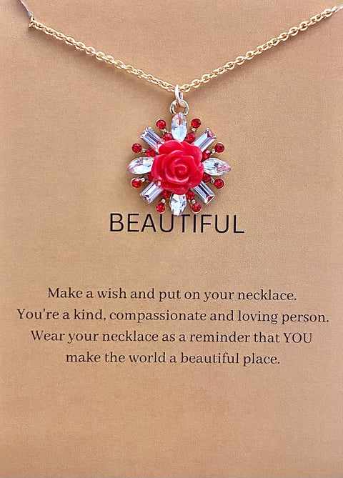 Waterproof Red Rose Charm Necklace