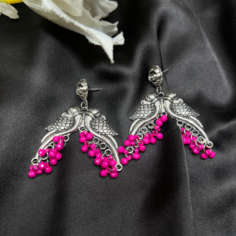 Pink Love Birds Oxidised Jhumka