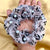Light Pink Clover Print Organza Scrunchie With Pearl