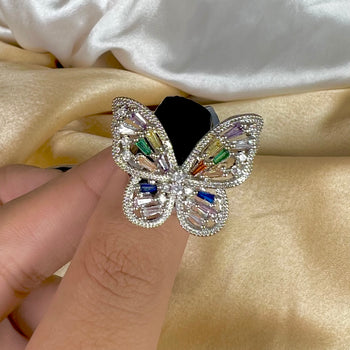 High Quality Silver Butterfly Stone Friendship Copper Ring 