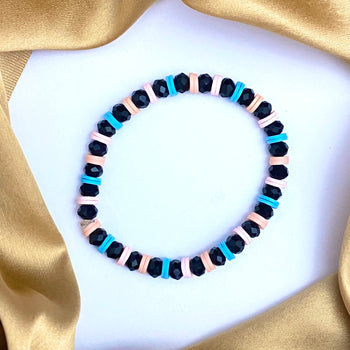 Clay Beads Bracelet With Black Crystal Beads