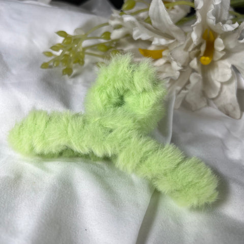 High Quality Parrot Green Fluffy Furry Hair Clutcher
