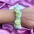 Light Green Smiley Print Organza Scrunchie With Pearl
