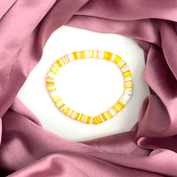 Adjustable White Yellow Tie-Dye Clay Beads Bracelet