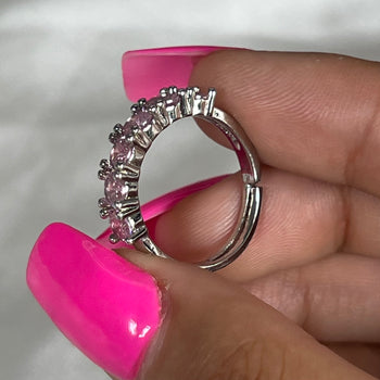 High Quality Adjustable Silver Pink Stone Studded Friendship Copper Ring