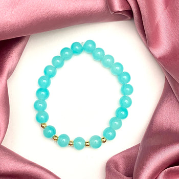 Adjustable Blue Glass Beads Bracelet With  Golden Beads