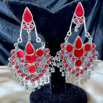 High Quality Heavy Colourful Red Mirror Jhumka