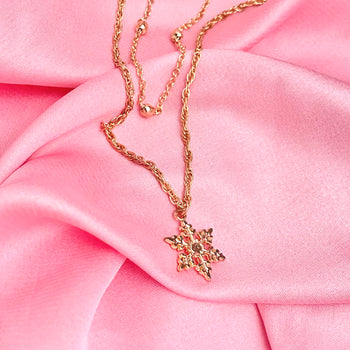 Layered Golden Snowflake Charm Necklace